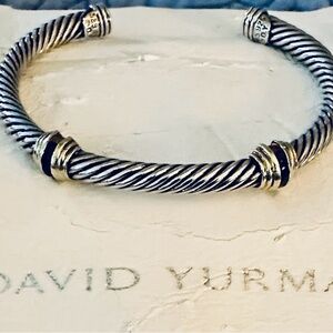 David Yurman Silver and Gold Classic Cable Bracelet with Sapphires.